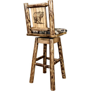 Woodsman Swivel Barstools w/ Back&Animal Designs