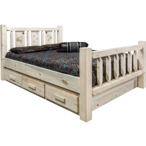 Ranchman's Storage Bed with Laser-Engraved Wolf