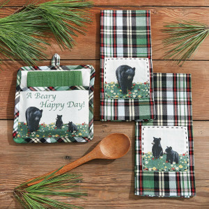 Bear Family Plaid Kitchen Linens