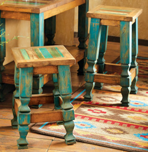 Old Wood Turquoise Barstool