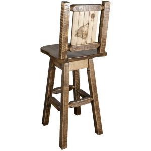 Denver Swivel Counter Stool w/Engraved Wolf Back