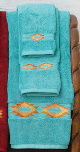 Southwest Diamonds Aqua Embroidered Towels