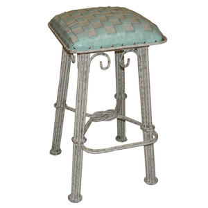 Coronado Ash Iron Stool - Ash Turquoise Leather