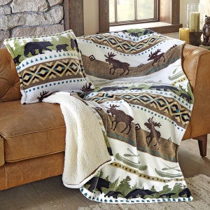 Wildlife Lodge Plush Sherpa Pillow & Throw