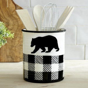 Bear Plaid Ceramic Utensil Holder and Canisters