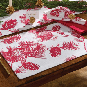 Red Pinecone Table Linens